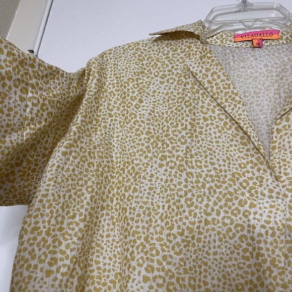 Vilagallo Back Button Short Sleeved Cotton Leopard Print Blouse Size 38/ Small - Picture 7 of 7